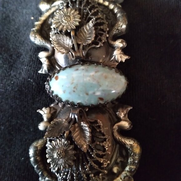 Unique & Unusual Art Nouveau Statement Belt Buckle with Large Turquoise Stone main image 4